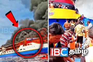 இந்தோனேசியாவில் பயணிகளுடன் பற்றி எரியும் கப்பல்: பதற வைக்கும் காணொளி!