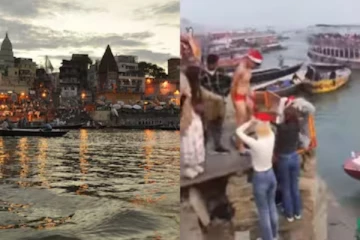 கங்கையில் அரைகுறை ஆடையுடன் குளித்த வீடியோ - கடும் எதிர்ப்பு