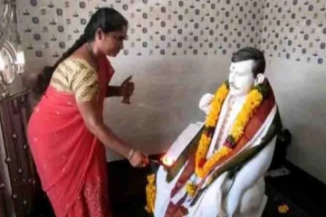 இந்த காலத்தில் இப்படி ஒரு மனைவியா? விபத்தில் உயிரிழந்த கணவனுக்காக கோவில் கட்டி பூஜை செய்யும் காதல் மனைவி!