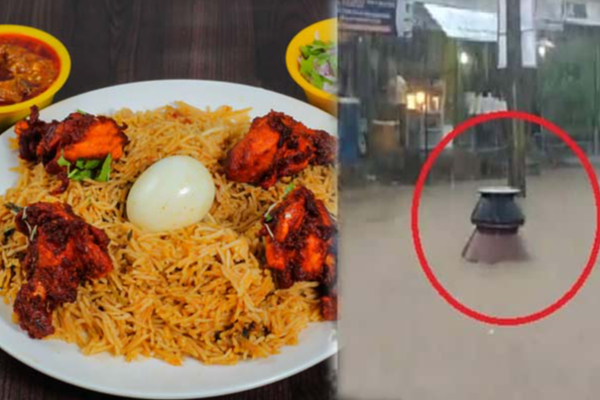 வெள்ளநீரில் மிதக்கும் பிரியாணி அண்டா! யாருக்கு கிடைக்க போகுதோ? | Biryani Pots Floating Street Viral Video