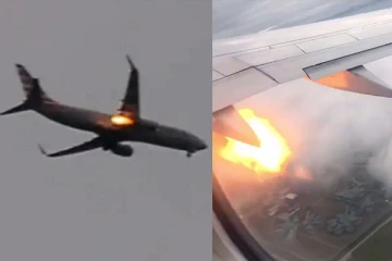 நடுவானில் திடீரென தீப்பற்றி எரிந்த விமானம்!