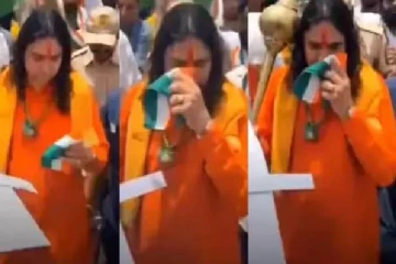 மூவர்ண கொடியை வைத்து முகம் துடைத்த பாஜக எம்.எல்.ஏ.., சர்ச்சையாகும் வீடியோ