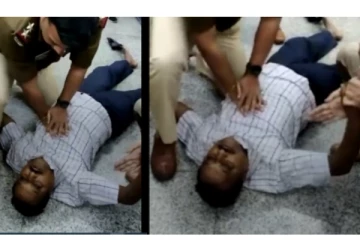 திடீரென மாரடைப்பு ஏற்பட்டு கீழே மயங்கியவருக்கு சிபிஆர் கொடுத்து காப்பாற்றிய நபர்...!