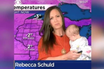 நேரலையில் குழந்தையுடன் வானிலை அறிக்கை வாசித்த அமெரிக்க பெண்! வைரல் புகைப்படம்