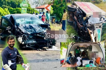 ක්‍රිකට් ක්‍රීඩක ලහිරු තිරිමාන්න ගමන් ගත් මෝටර් රථය හදිසි අනතුරකට ලක්වෙයි.(PHOTOS)