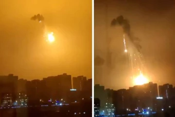 உக்ரைன் தலைநகரில் சுட்டு வீழ்த்தப்பட்ட ரஷ்யா போர் விமானம்.. குடியிருப்பு பகுதியில் விழுந்து தீப்பிடித்த பரபரப்பு காட்சி