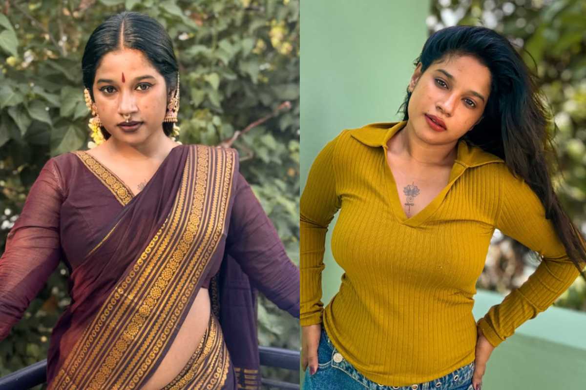வித்தியாசமான சேலையில் அசத்தும் நடிகை கேப்ரியல்லா செல்லஸ்.. | Gabrella Sellus Actress Saree Photoshoot Post