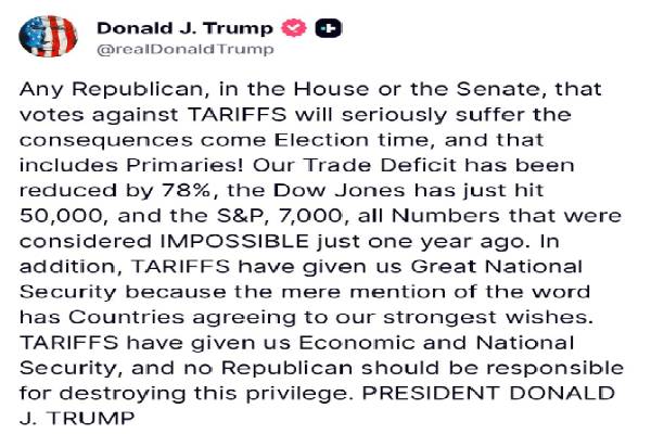 கனடா மீதான வரிவிதிப்பு: ட்ரம்புக்கு எதிராக தில்லாக முடிவெடுத்த நாடாளுமன்றம் | Trump Warn Republicans Vote Reject Canada Tariff