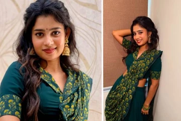 பச்சை நிற சேலையில் அழகு பதுமையாக ஜனனி