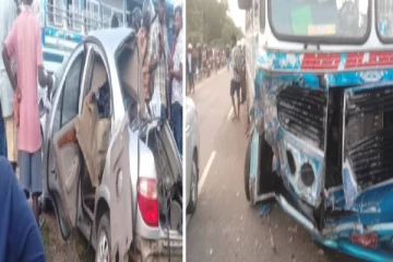 பரந்தன் - முல்லைத்தீவு பிரதான வீதியில் பேருந்து காரும் மோதி விபத்து; நால்வர் பலி