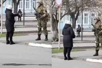 ரஷ்ய இராணுவ வீரரை தைரியமாக நேருக்கு நேர் எதிர்கொண்ட உக்ரைன் பெண்: அவர் கூறிய துணிச்சலான வார்த்தைகள்