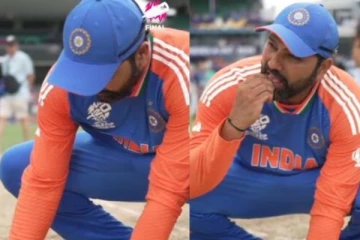 உலகக்கோப்பையை கொடுத்த மைதானம் - புற்களை பறித்து சுவைத்த கேப்டன் ரோகித்!!