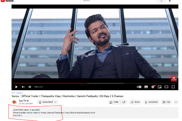 துணிவு-விடம் தோற்றுப்போன வாரிசு.. முறியடிக்க முடியாத சாதனை, ஆனால்.. | Varisu Trailer Failed To Beat Thunivu Record துணிவு-விடம் தோற்றுப்போன வாரிசு.. முறியடிக்க முடியாத சாதனை, ஆனால்.. | Varisu Trailer Failed To Beat Thunivu Record