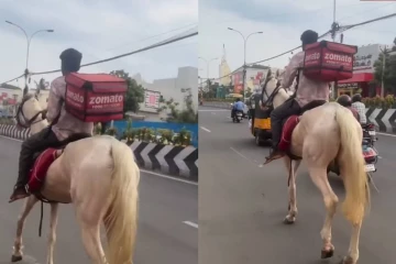 குதிரையில் சென்று உணவு டெலிவரி செய்த ஜொமாட்டோ ஊழியர்.., வைரல் வீடியோ
