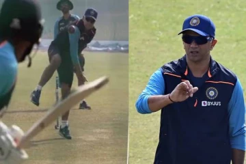 இந்தியா - நியூசிலாந்தின் முதல் டெஸ்ட் போட்டி - பந்துவீசிய பயிற்சியாளர் டிராவிட்; வைரல் வீடியோ