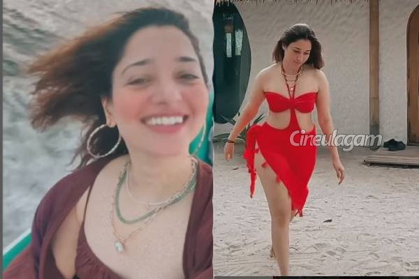 மாலத்தீவில் அரைகுறை ஆடையில் நடிகை தமன்னா கொண்டாட்டம்- அவரே வெளியிட்ட வீடியோ | Actress Tamannaah Shares Maldives Videos