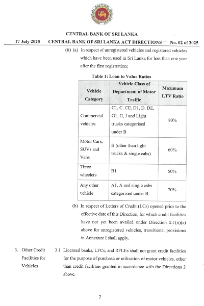 வாகன கடன் மதிப்புகளில் மாற்றம்: மத்திய வங்கியின் அறிவிப்பு | Vehicle Financing Loan To Value Limits