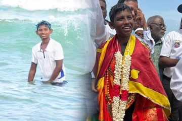 பாக்கு நீரிணையை நீந்தி சாதனை புரிந்த 13 வயது திருகோணமலை சிறுவன்