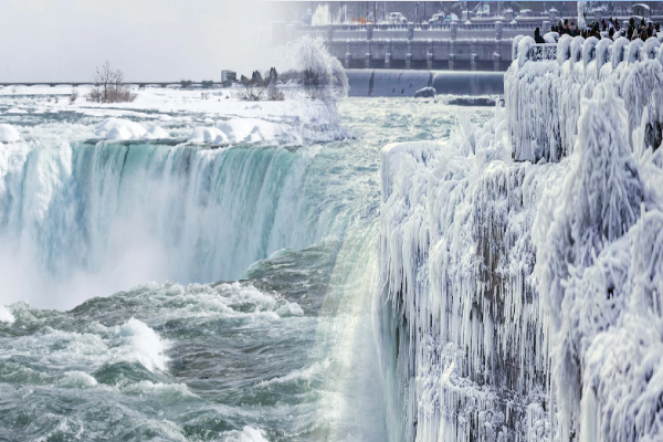 நயாகரா நீர்வீழ்ச்சிக்கே இந்த நிலையா! கொட்டிக்கிடக்கும் கொள்ளை அழகு, வைரலாகும் வீடியோ | Niagara Falls Frozen In Icy Conditions