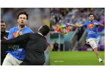 உலக கோப்பை கால்பந்து ; மைதானத்தில் தீடீரென ஓடி வந்த நபரால் பரபரப்பு - ஷாக்கான வீரர்கள்...!