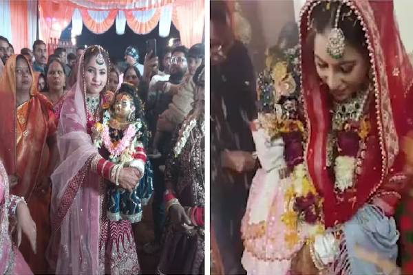 கிருஷ்ணர் சிலையை திருமணம் செய்துகொண்ட இளம்பெண் - காரணத்தை பாருங்க.. | Woman Marries Lord Krishna Idol Up Viral கிருஷ்ணர் சிலையை திருமணம் செய்துகொண்ட இளம்பெண் - காரணத்தை பாருங்க.. | Woman Marries Lord Krishna Idol Up Viral