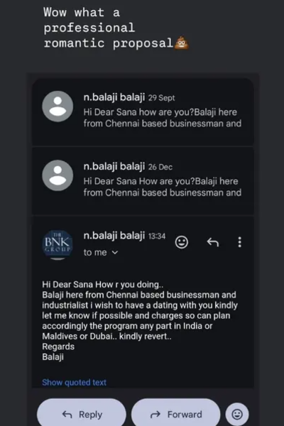 டேட்டிங் போக எவ்வளவு? நடிகையிடம் அத்துமீறிய தொழிலதிபர்! பதிலடித்த கொடுத்த நடிகை சனா.. | Sana Althaf Exposes Businessman Dating Proposal