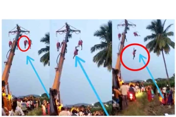 நேர்த்திக்கடன் செலுத்தியபோது, 40 அடி உயர கிரேனிலிருந்து திடீரென கீழே விழுந்த இளைஞர்!