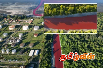 திடீரென சிவப்பு நிறமாக மாறிய நீர்நிலை