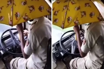 பேருந்துக்குள் பெய்தது மழை - குடைபிடித்தபடி பேருந்தை ஓட்டிய சாரதி