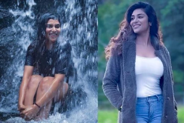 அருவியில் குளிக்கும் நடிகை இந்துஜா ரவிச்சந்திரன்.. அழகிய ஸ்டில்கள்