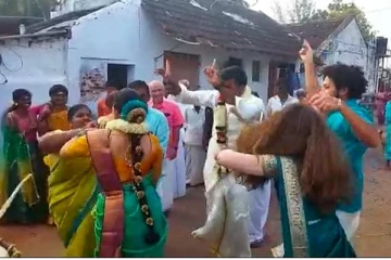 ஒருவழியா கல்யாணம் ஆகிடுச்சு - வெளிநாட்டு மனைவியுடன் குத்தாட்டம் போட்ட 90ஸ் கிட்!