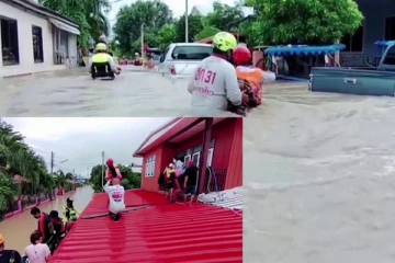 தாய்லாந்தை புரட்டிப்போட்ட  சூறாவளி; கூரைகளில் தஞ்சமடைந்த மக்கள்