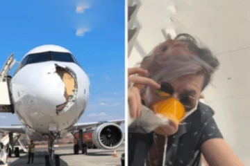 நடுவானில் விமானத்தின் மூக்கை உடைத்த பறவை! பீதியில் அலறிய பயணிகள்: வைரல் வீடியோ