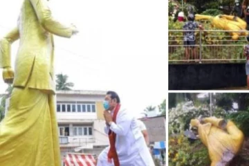 ඩී ඒ රාජපක්ශගේ පිළිරුව බිමට සමතලා කරයි. (VIDEO)