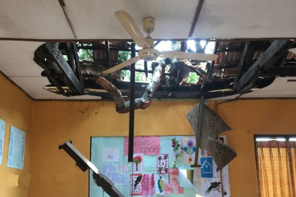 வவுனியாவில் ஏற்பட்ட அசம்பாவிதம்: பாடசாலை கட்டிடம் சேதம்! | Cyclone In Vavuniya Tree Fell The School Building