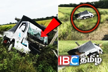 வயலுக்குள் பாய்ந்த பட்டா ரக வாகனம்: நூலிழையில் தப்பிய சாரதி