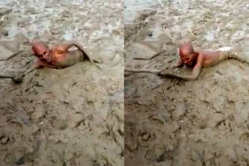 குடிநீருக்காக இத்தனை போராட்டமா? சகதியில் சிக்கித்தவித்த முதியவர்!