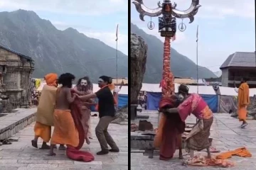 இந்தியாவில் பிரசித்தி பெற்ற ஆலயத்தில் காவி உடை அணிந்தவர்களின் காலித்தனம்