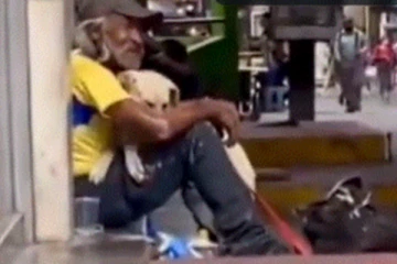 போன ஜென்மத்து பந்தம் போல....  தெருவில் யாருமின்றி இருக்கும் நபரை தேடி தேடி வரும் நாய்!