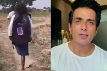 ஒற்றை காலில்  குதித்து பள்ளிக்கு செல்லும் சிறுமி :   உதவி செய்த  சோனு சூட்