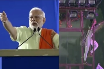 பொதுக்கூட்டம் நடைபெறும்போதே டவர் மீது ஏறிய இளம் பெண் - பதறிய பிரதமர் மோடி!