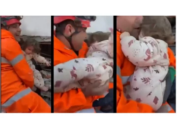 கடவுள் சார் நீங்க... இடிபாடுகளில் மீட்கப்பட்ட குழந்தையை நெஞ்சோடு அணைத்து முத்தமிட்ட வீரர்...!