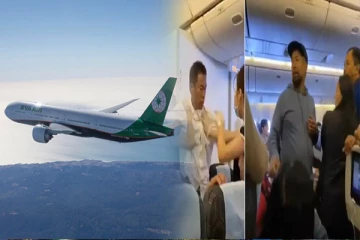 வானில் சென்று கொண்டிருந்த விமானத்தில் 2 பயணிகளிடையே மோதல் ; வைரலாகும் வீடியோ