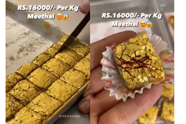 தங்கத்தில் மின்னும் ஸ்வீட்! விலை வெறும் 16,000 ரூபாய் மட்டுமே | Delhi Shop Sells Gold Plated Mithai For Rs 16000
