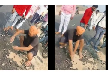 புதிதாக போடப்பட்ட தார் சாலையை கைகளாலேயே பிரித்தெடுத்த நபர் - வைரலாகும் வீடியோ