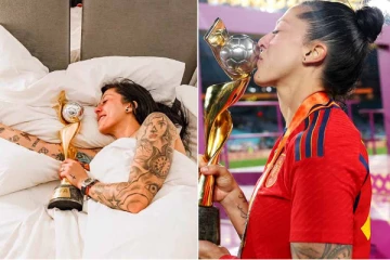 உலகக் கோப்பையுடன் உறங்கும் ஜென்னி ஹெர்மோசோ