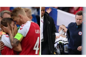 யூரோ கால்பந்து போட்டியில் காத்திருந்த அதிர்ச்சி! நிலை தடுமாறி கீழே விழுந்த கிறிஸ்டியன் எரிக்சன்: ரத்து செய்யப்பட்ட போட்டி