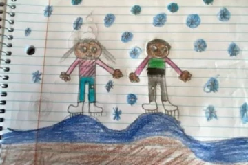 கனடாவில் வேன் மோதி கொல்லப்பட்ட இலங்கைப் பெண்ணின் மகன் வரைந்துள்ள படம்: பிரிவைச் சொல்லாமல் சொல்லும் துயரம்