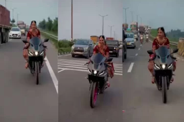 திருமணக்கோலத்தில் மாப்பிளைக்கு பைக் ஓட்டி மாஸ் காட்டிய மணப்பெண்! வைரல் காணொளி