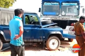 බස් රථයක් සහ ගුවන් හමුදා ඩිෆෙන්ඩර් රථයක් මුහුණට මුහුණ ගැටී භයානක අනතුරක්